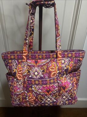 Vera Bradley Large Quilted Floral Paisley Tote Bag in Purple and Orange